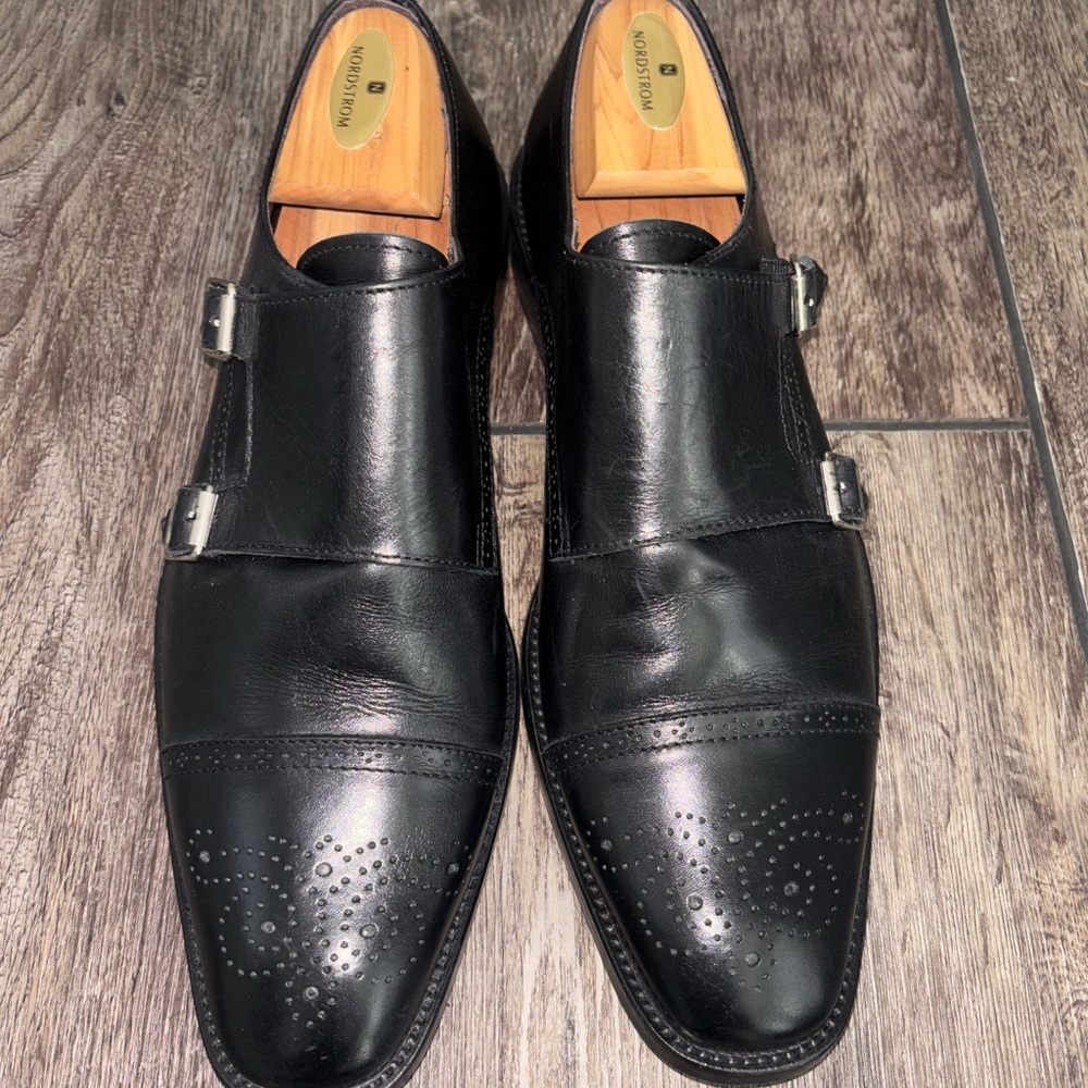 Meermin Black Leather Double Monk Strap Oxfords 10 1/2